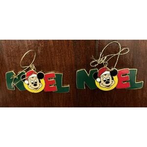 2 Vintage Disney Prod. Mickey Mouse Enamel Metal Christmas NOEL Ornament Taiwan